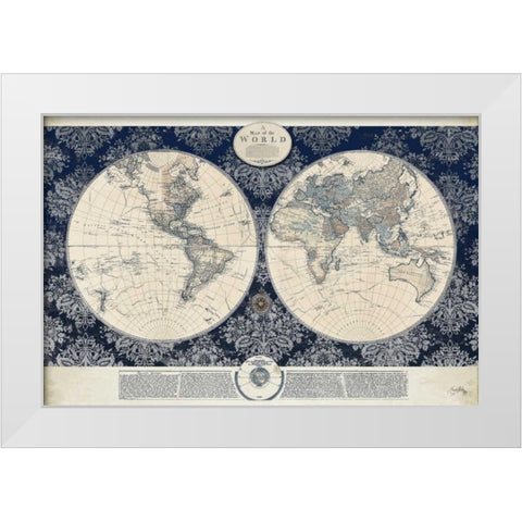Blue Map of the World White Modern Wood Framed Art Print by Medley, Elizabeth