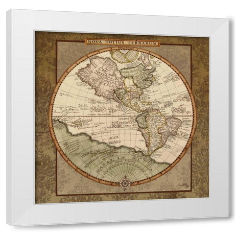 Damask World Map I White Modern Wood Framed Art Print by Medley, Elizabeth