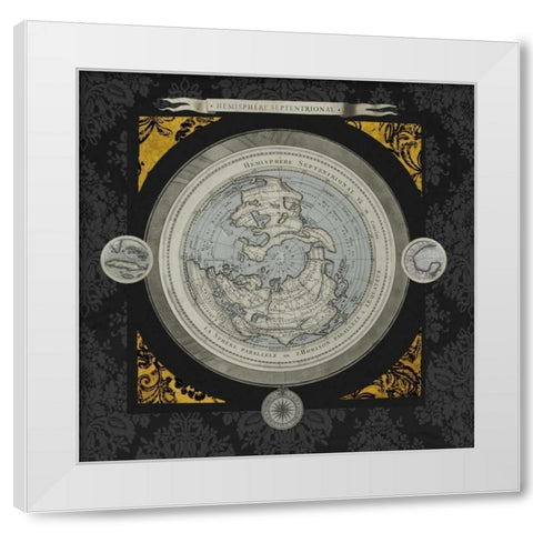 Gold Damask Map I White Modern Wood Framed Art Print by Medley, Elizabeth