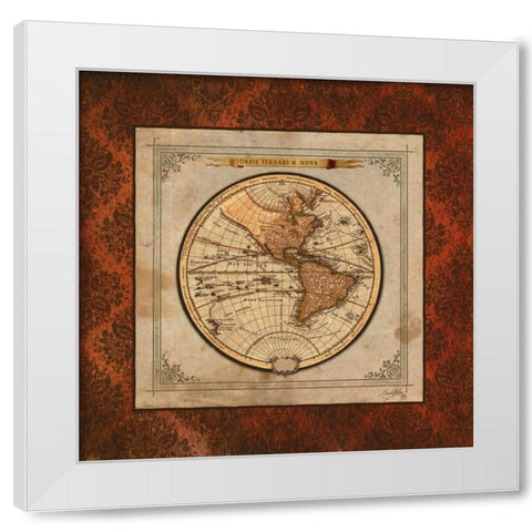 Red Damask Map I White Modern Wood Framed Art Print by Medley, Elizabeth