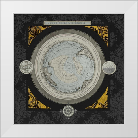 Gold Damask Map II White Modern Wood Framed Art Print by Medley, Elizabeth