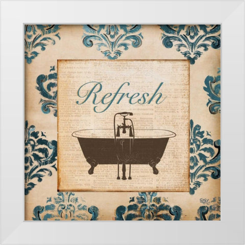 Vintage Blue Damask I White Modern Wood Framed Art Print by Hakimipour, Tiffany