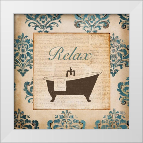 Vintage Blue Damask II White Modern Wood Framed Art Print by Hakimipour, Tiffany
