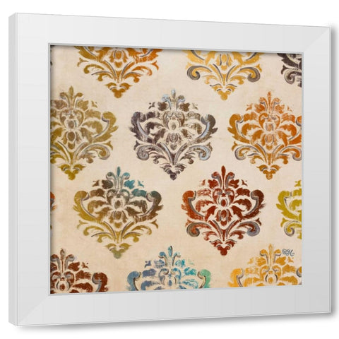 Colorful Damask Square II White Modern Wood Framed Art Print by Hakimipour, Tiffany