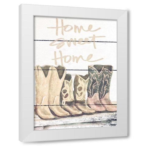 Home Sweet Home Boots in Shape White Modern Wood Framed Art Print by Josefina