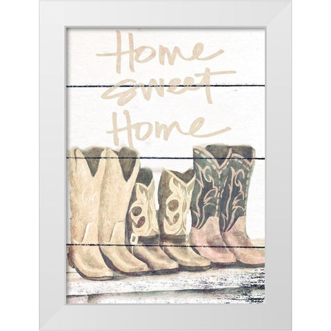 Home Sweet Home Boots in Shape White Modern Wood Framed Art Print by Josefina