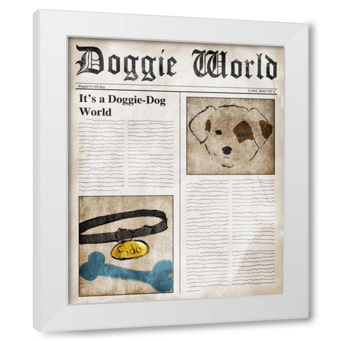 Doggie World White Modern Wood Framed Art Print by SD Graphics Studio