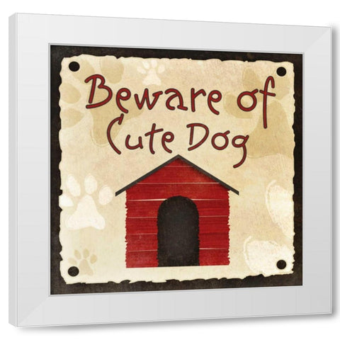 Beware of Cute Dog White Modern Wood Framed Art Print by SD Graphics Studio
