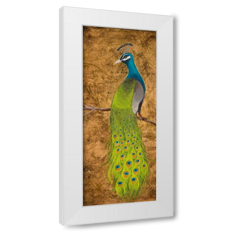 Peacocks I White Modern Wood Framed Art Print by Josefina
