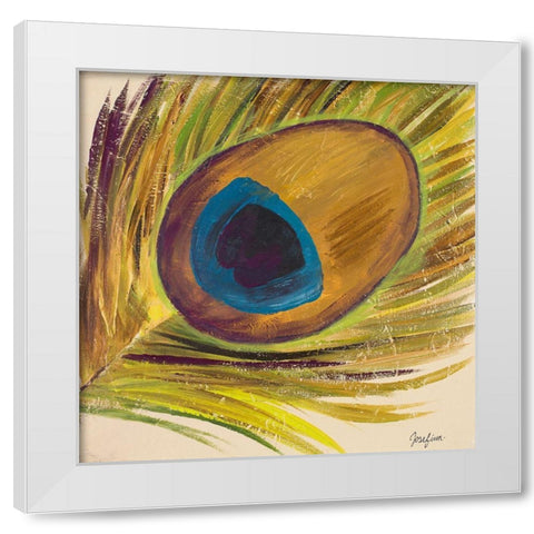 Peacocks Feathers II White Modern Wood Framed Art Print by Josefina