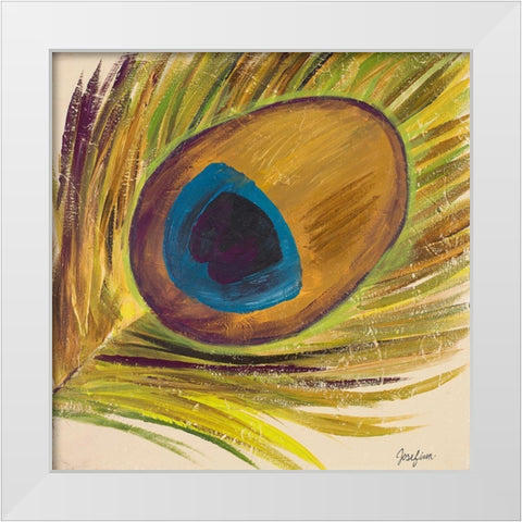 Peacocks Feathers II White Modern Wood Framed Art Print by Josefina