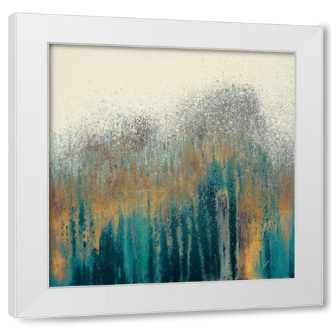 Teal Woods with Gold Square White Modern Wood Framed Art Print by Gonzalez, Roberto