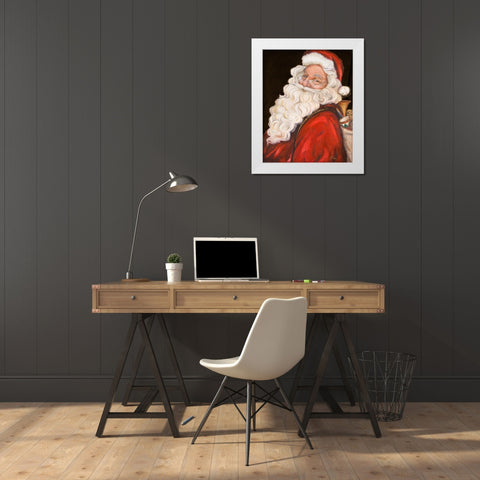 Smiling Santa White Modern Wood Framed Art Print by Pinto, Patricia