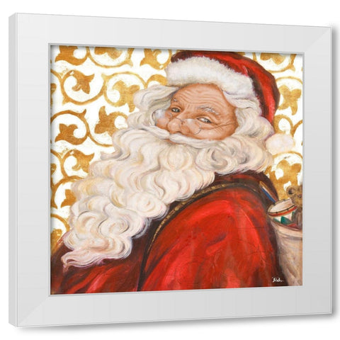 Gold Damask Santa White Modern Wood Framed Art Print by Pinto, Patricia