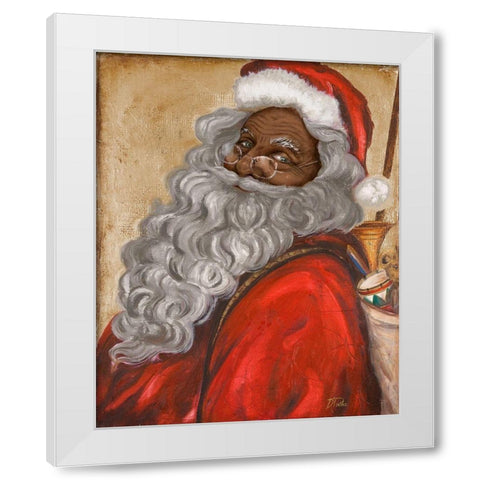 African American Jolly St. Nick White Modern Wood Framed Art Print by Pinto, Patricia