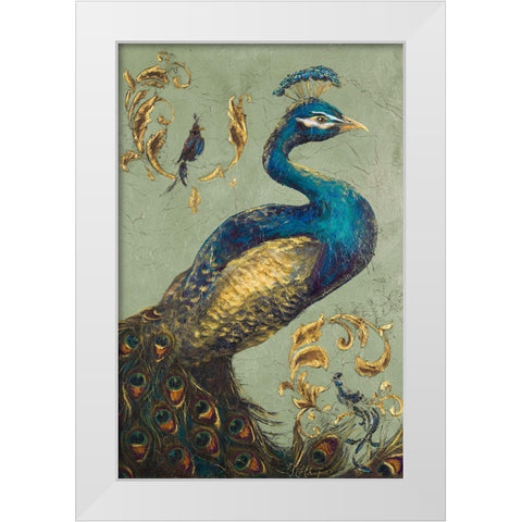 Peacock on Sage I White Modern Wood Framed Art Print by Hakimipour, Tiffany