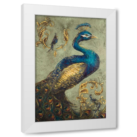 Peacock on Sage I White Modern Wood Framed Art Print by Hakimipour, Tiffany