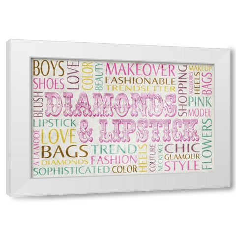 Diamonds and Lipstick White Modern Wood Framed Art Print by SD Graphics Studio