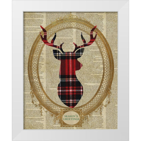 Holiday Tartan Deer I White Modern Wood Framed Art Print by SD Graphics Studio