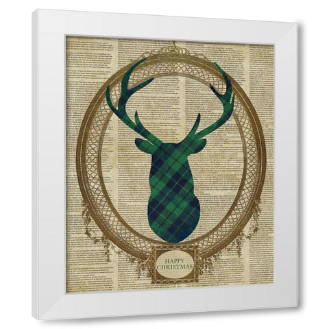 Holiday Tartan Deer II White Modern Wood Framed Art Print by SD Graphics Studio