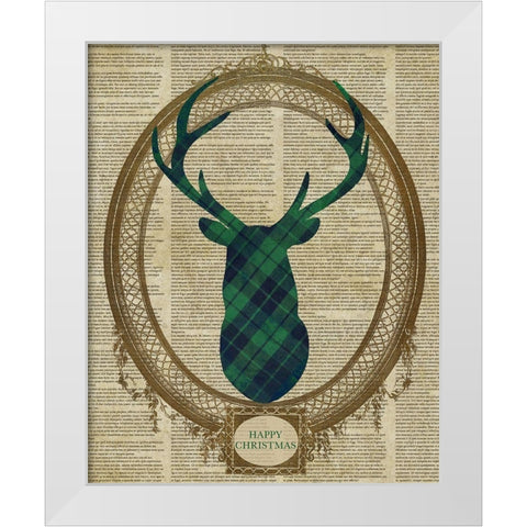 Holiday Tartan Deer II White Modern Wood Framed Art Print by SD Graphics Studio