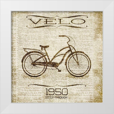 VELO 1950 White Modern Wood Framed Art Print by SD Graphics Studio