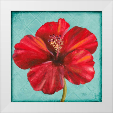 Joyful Hibiscus White Modern Wood Framed Art Print by Pinto, Patricia