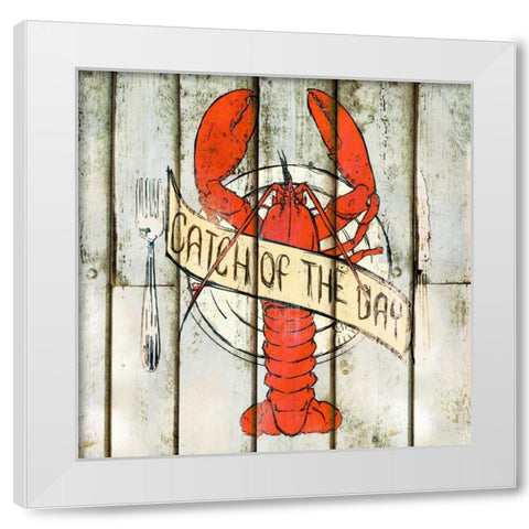 Catch of the Day Square White Modern Wood Framed Art Print by SD Graphics Studio