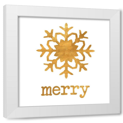 Golden Snow Flake White Modern Wood Framed Art Print by SD Graphics Studio
