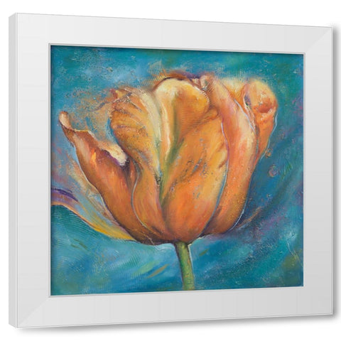 Orange Tulip on Blue White Modern Wood Framed Art Print by Pinto, Patricia