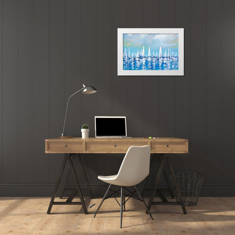 Regatta On The Sea White Modern Wood Framed Art Print by Meneely, Dan
