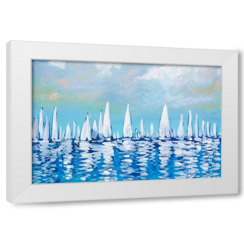 Regatta On The Sea White Modern Wood Framed Art Print by Meneely, Dan