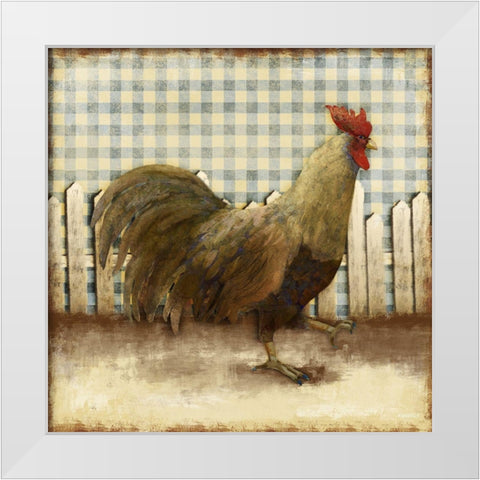 Rooster on Damask I White Modern Wood Framed Art Print by Meneely, Dan