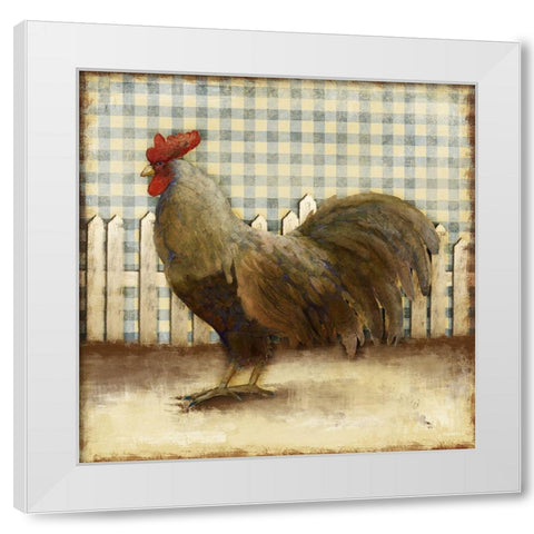 Rooster on Damask II White Modern Wood Framed Art Print by Meneely, Dan