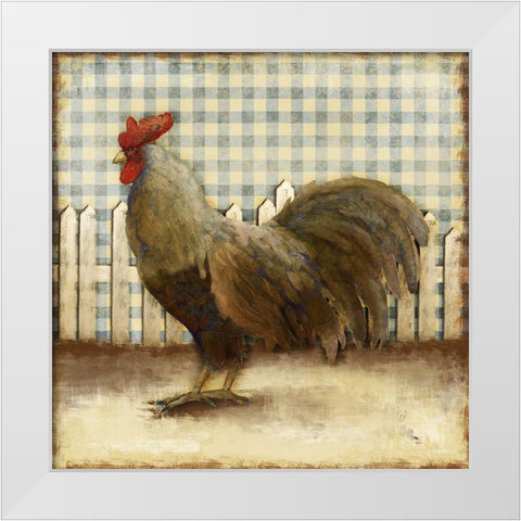 Rooster on Damask II White Modern Wood Framed Art Print by Meneely, Dan