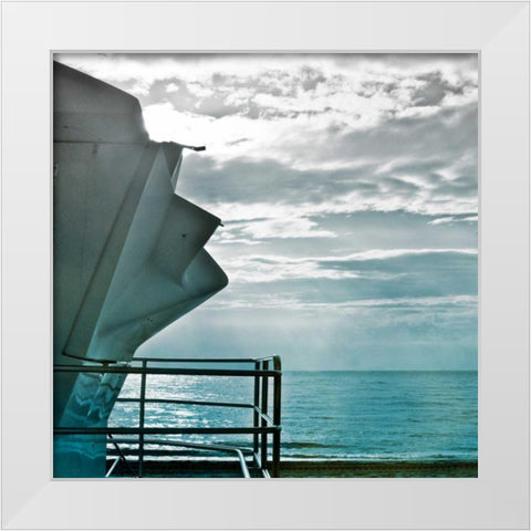 On a Teal Beach I White Modern Wood Framed Art Print by Rodriguez, Jairo