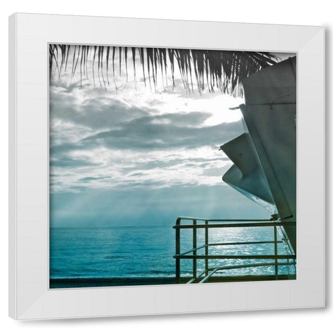 On a Teal Beach II White Modern Wood Framed Art Print by Rodriguez, Jairo