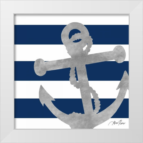 Silver Coastal on Blue Stripe I White Modern Wood Framed Art Print by Ritter, Gina