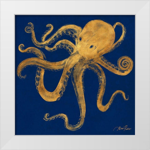 Golden Octopus White Modern Wood Framed Art Print by Ritter, Gina
