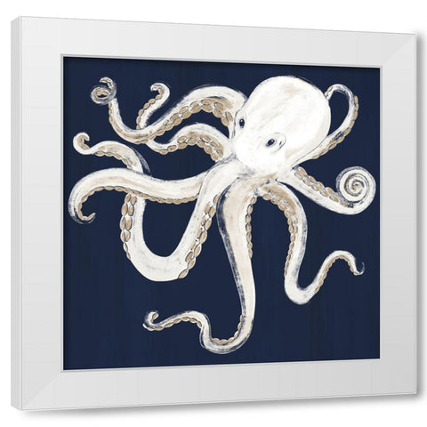 Octopus On Dark Blue White Modern Wood Framed Art Print by Ritter, Gina