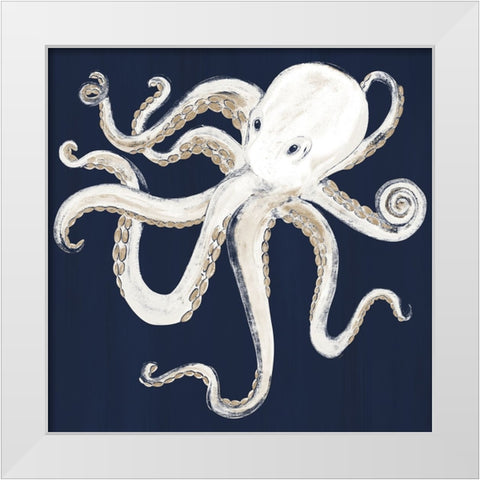 Octopus On Dark Blue White Modern Wood Framed Art Print by Ritter, Gina