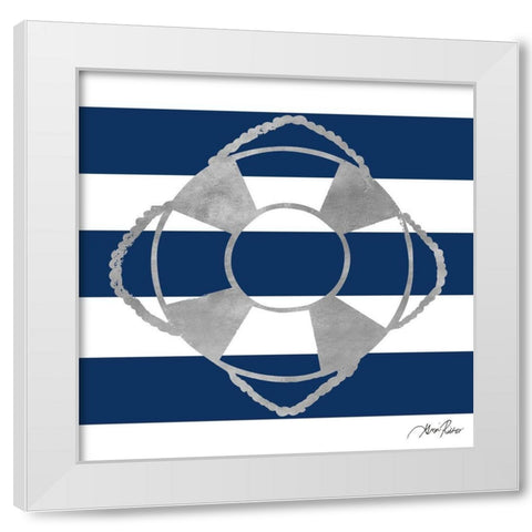 Silver Coastal on Blue Stripe IV White Modern Wood Framed Art Print by Ritter, Gina