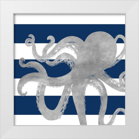 Silver Coastal on Blue Stripe II White Modern Wood Framed Art Print by Ritter, Gina
