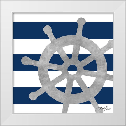 Silver Coastal on Blue Stripe III White Modern Wood Framed Art Print by Ritter, Gina