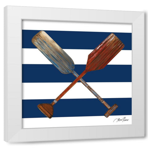 Two Oars On Blue And White Stripes White Modern Wood Framed Art Print by Ritter, Gina