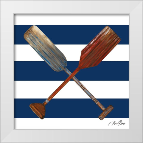 Two Oars On Blue And White Stripes White Modern Wood Framed Art Print by Ritter, Gina