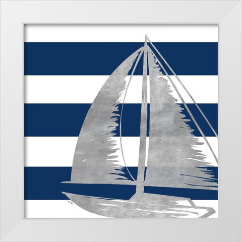 Silver Coastal on Blue Stripe IV White Modern Wood Framed Art Print by Ritter, Gina