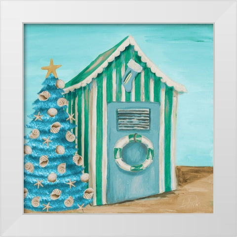 Blue Cabana Christmas White Modern Wood Framed Art Print by Pinto, Patricia