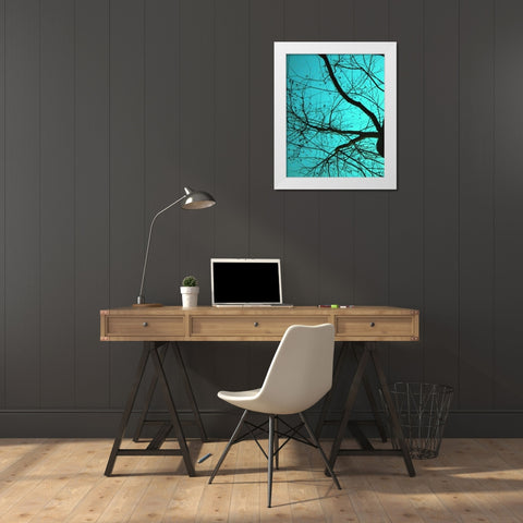 Branches on Teal I White Modern Wood Framed Art Print by Peck, Gail