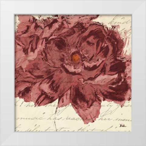 Marsala Peonies Square II White Modern Wood Framed Art Print by Pinto, Patricia
